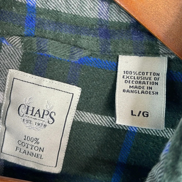 CHAPS Mens Plaid Flannel Button Down Shirt Green Navy Long Sleeve Pocket Logo L - Picture 10 of 14